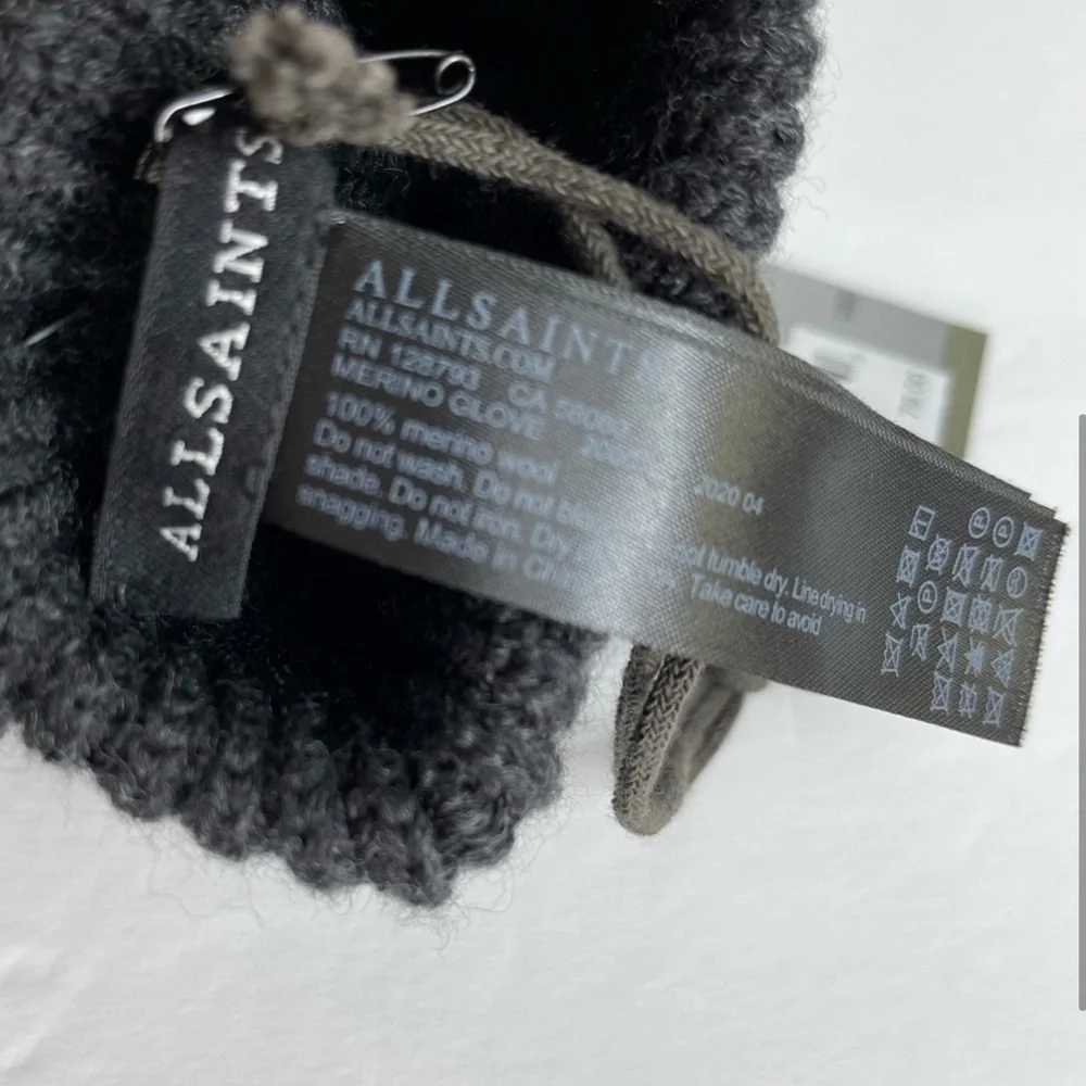 ALLSAINTS Soft 100% Merino Wool Gloves NEW Cinder Black Marl - Picture 4 of 5
